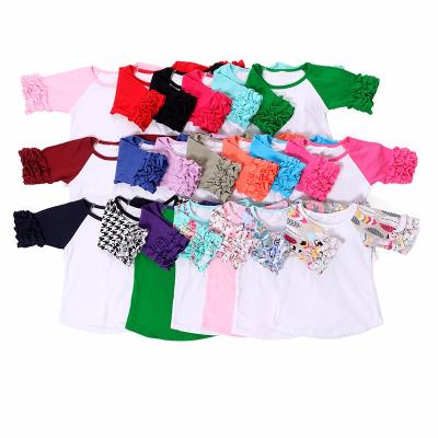 China Anti Shrink Newborn Baby Clothes Kids Boutique Girl Clothes Cotton Spandex Knitted Fabric Ruffle Icing Raglan Shirt for sale