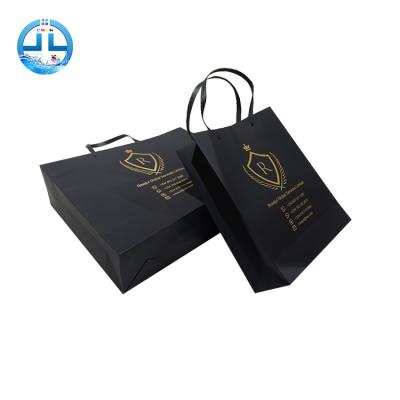 China Factory Price Recyclable Custom Paper Shopping Bag Card Black Paper Bag With Gold Hot Stamping for sale