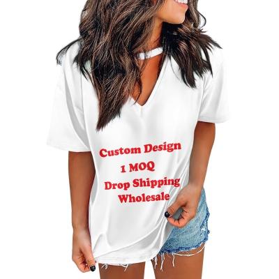 China QUICK DRY Trending Product Short Sleeve Cutout Loose Fit Top Custom V-Neck Choker Design Neckline Women's Top Soft Cozy Casual T-Shirt for sale