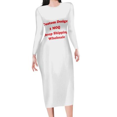 China Breathable High Quality Long Sleeve Bodycon Midi Dresses For Women Custom Print On Demand Lady Sexy Hip-Hugging Dress In Multiple Sizes for sale