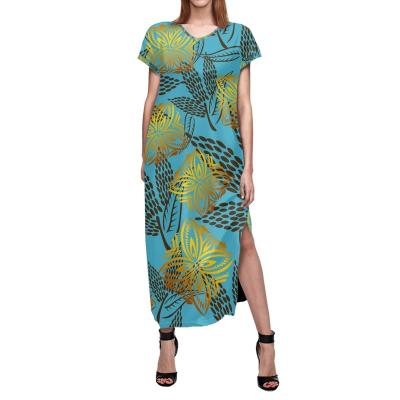 China Breathable Trending Product Polynesian Samoan Dresses MOQ=1 Custom Short Sleeve Slit Long Skirt Suitable For Daily Wear Leisure Vacation for sale