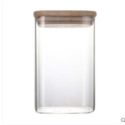 China Viable Made In China Custom Square Sealed Glass Food Storage Tub With Wooden Cover for sale