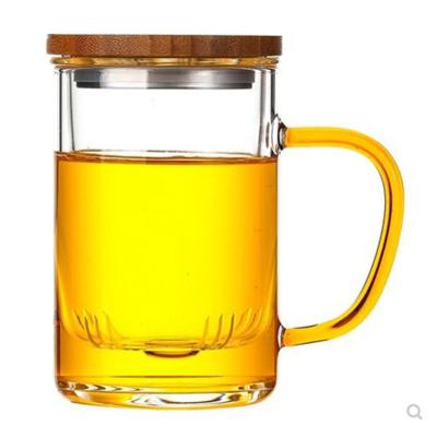 China Manufacturer Wholesale Handgrip Double Wall Sustainable Glass Mugs Tea Cup With Filter for sale