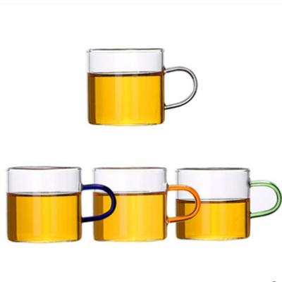 China Viable Single Wall Colorful Transparent Glass Cups Handle Tea Cups From Factory Wholesale Price for sale