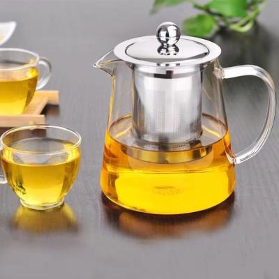 China Sustainable Tea Sets Fire Resistant Glass Teapot Hawkbeak Leaf Teapot Safe Teapot for sale