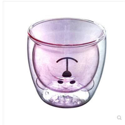 China Sustainable High Quality Cute Bear Shaped Wall Double Layer Hot Selling Borosilicate Glass Mug for sale