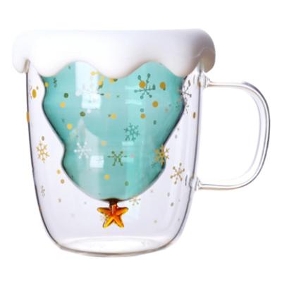 China Viable Factory Price Colored Drinkware Double Layer Cute Shape Insulated Glass Mug for sale