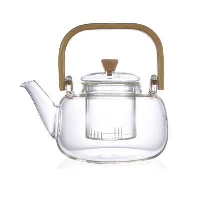 China Viable Manufacturer Wholesale Heat Resistant Modern Glass Teapot With Bamboo Infuser Handle for sale