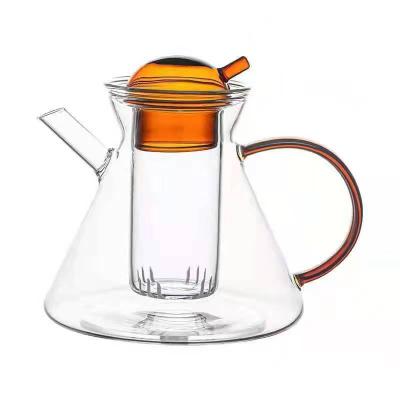 China Sustainable New Design Popular Luxury Colorful Modern Glass Teapot With Cover Handle for sale