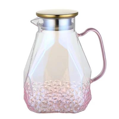 China Viable Color Jug Water Cup Set Dishwasher Safe Glass Water Pitcher Set Glass Water Carafe With Stainless Steel Filter Lid for sale