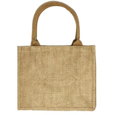 China Water Resistance Colored Hessian Composite Burlap Fashion Jute Shopping Bag PVC Film Packaging Grocery Jute Bag Small Size for sale