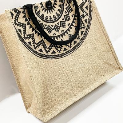 China Water Resistance Tote Jute Hessian Shopping Bag With PVC Film Waterproof Grocery Bag for sale