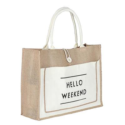 China Water Resistance PVC Composite Film Waterproof Grocery Canvas Pouch Jute Handbag Shopping Bag Jute Promotional Bag for sale