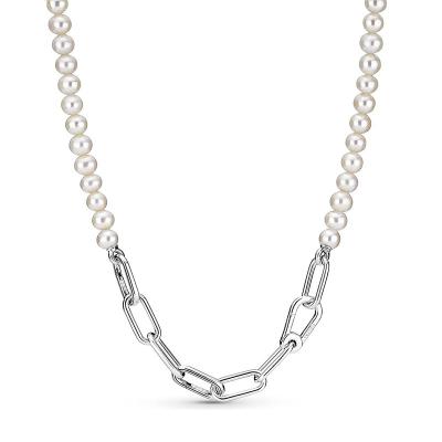 China Trendy Panjia JE series pearl necklace fashion personality simple 925 sterling silver chain DIY base beads can be matched with pendant for sale