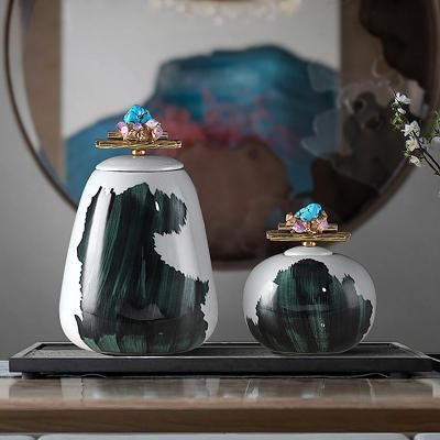 China New Contemporary Chinese Accessories Turquoise Brass Ornaments Storage Jar Home Furniture Living Room Entrance Tavern Craft Jars Decoration for sale