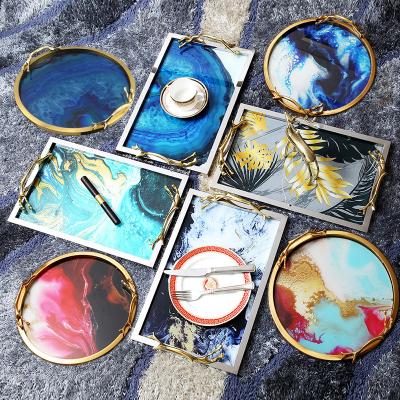 China Round Round Rectangle European Style Dried Fruit Dish Tempered Crystal Porcelain Painting Serving Tray for sale