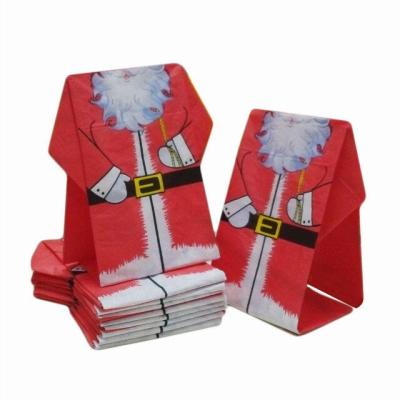 China Hot Selling Printed 3 Ply Decoupage Stand Up Santa Shape Christmas Pre Folded Paper Napkins For Christmas Party for sale