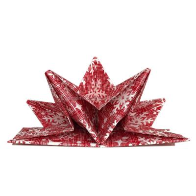 China Printed Christmas Snowflake Printed Pre Fold Paper Napkins For Christmas Party for sale