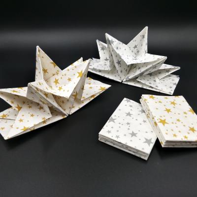 China Printed decorative decoupage pre fold paper napkins with gold, silver stars printed on, pre fold paper napkins for sale