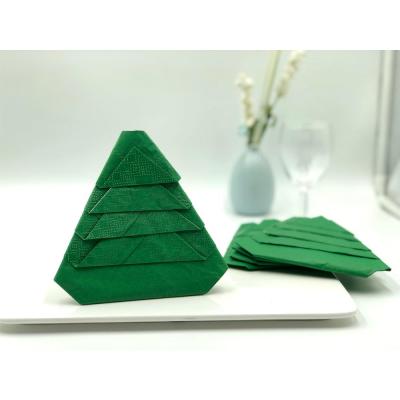 China 3Ply Printed Festival Decoupage Pre Fold Paper Napkins Christmas Tree Shape For Christmas Party for sale