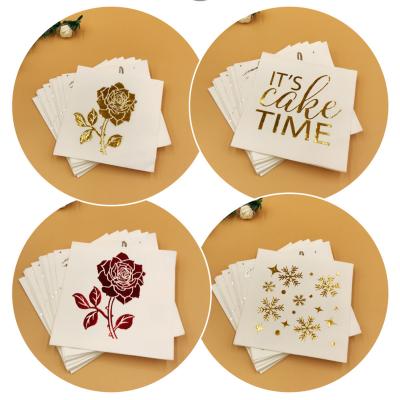 China Happy Birthday Disposable Napkins Custom Gold Foil Printed Paper Napkins For Cocktail Party With High Quality for sale