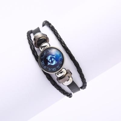 China New 12 constellations beaded bracelet handwoven high quality bracelet leather punk bracelets for men and women for sale