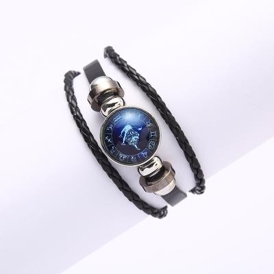 China Wholesale Leather Zodiac Sign Bracelet High Quality Horoscope Bracelet Luminous Black Braided Leather Bracelet for sale