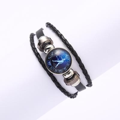 China Fashionable high quality horoscope bracelet bracelet 12 glowing horoscope printing leather bracelet punk bracelet for sale