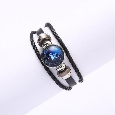 China New luminous woven multilayer leather bracelets high quality dome zodiac bracelets men glass punk bracelet jewelry for sale