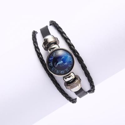 China High Quality Adjustable Leather Night Light 12 Zodiac Bracelet Luminous Bracelet Jewelry Constellations For Gift for sale