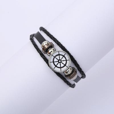 China High End High Quality Zodiac Constellations Glowing 12 Bracelet Bangle Vintage Black Leather Punk Rock Bracelet For Gift for sale