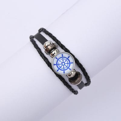 China High Quality Snap Button Bracelet Black Leather Punk Around Glass Dome Button Wrist Jewelry Snap Bracelet For Friendship for sale