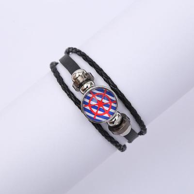 China Promotional wholesale leather black bracelet handmade round glass dome bracelet high quality bracelet for friendship for sale