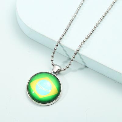 China Medium Size Environmentally Friendly Wholesale Glass Collar Necklace National Alloy Flag Printing Pendant Necklaces With Alloy String for sale