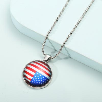 China Environmentally New Arrival Country Flag Alloy Friendly Country Flag Chain Necklace National Glass Dome Cabochon Pendant for sale