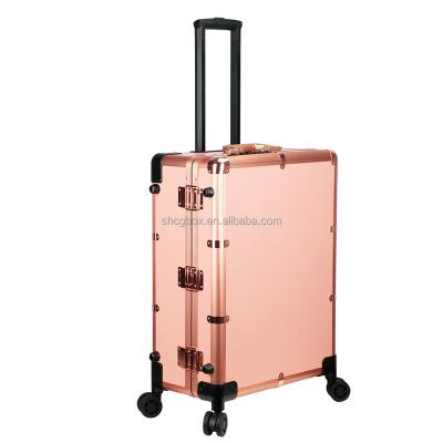 China Business chen poke latest makeup station trolley aluminum case with adjustable stand professional studio beauty rolling trolley for sale