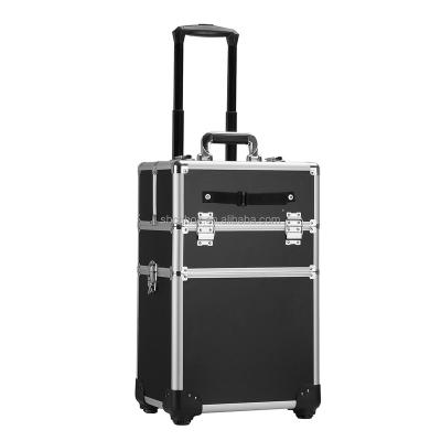 China Business Professional Artist Aluminum Hairdressing Makeup Trolley Case Nail Tool Box Barber Undercarriage for sale