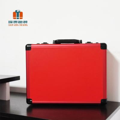 China Aluminum + MDF board + ABS panel+Hardware+Foam factory customized latest red CG aluminum alloy suitcase briefcase sample display case. for sale