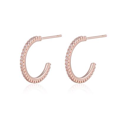 China Environmental Friendly Simple Round Pink Cubic Zircon Iced Out Circle Earrings For Women Crystal Gold Plated Earring Hip Hop Jewelry Accessories Wholesale for sale