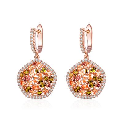 China Environmental friendly colorful pentagonal stone inlaid female earrings with elegant national clothes zircon style for sale