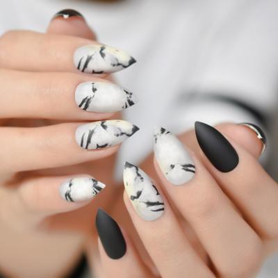 China Design Mix Design Acrylic Press On Nail Tips Decoration For Marble Matte False Nail Stiletto Mid Part for sale