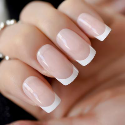 China Design Color Full Cover Nude Press On Nail For Decoration Squoval Daily Wear Medium French False Nail for sale