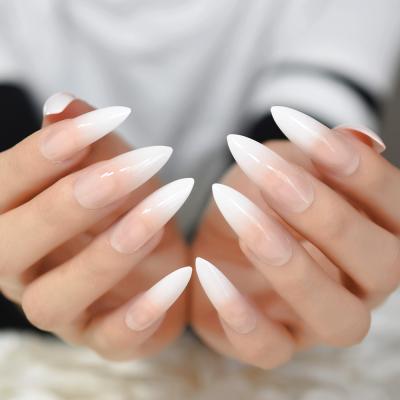 China Popular Design Fake Nails Nude Color Decoration For Girl Ombre Wholesale Extra Long Stiletto Fake Nail for sale