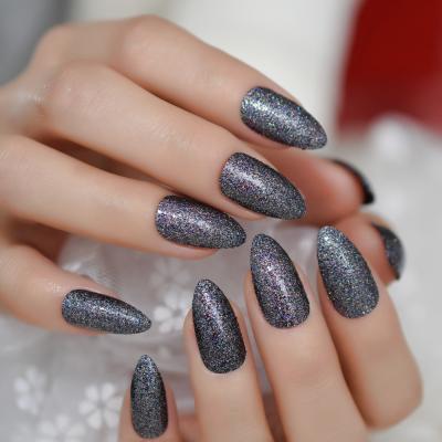 China Luxury Design Finger Nail For Girl Medium False Nail Stiletto Glitter High Quality False Nail Supplies for sale