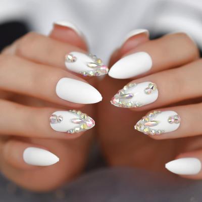 China Luxury Design Artificial Nail For Party With Matte Medium Press On Nail Rhinestone Rabbit Stiletto Pattern for sale