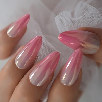 China Design Gradient Pink Press On Aurora Full Cover Fake Nail Tips Mirror Shiny False Nail Tips Extension Manicure Decoration for sale