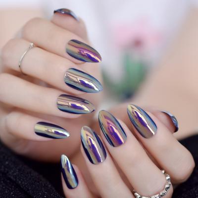 China Design Colorful Acrylic Press On Nail Mirror Surface For Girl Decoration Medium Stiletto Artificial Nail for sale