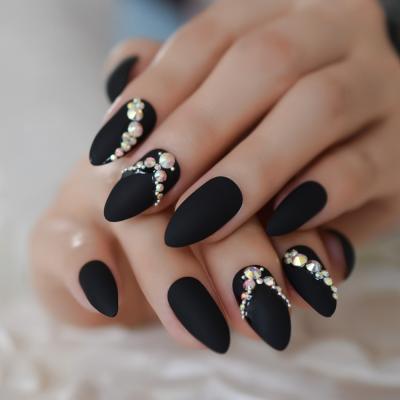 China Design ab gems luxury faux stones 3D Bling fake nail frosted Matte Artificial Fingernail medium stiletto for sale