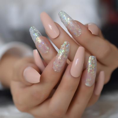 China 28 Pcs Design High Quality Artificial Nail Tips Full Cover Shiny and Matte Glitter Long False Nails for sale