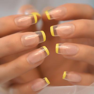 China Detachable Design 24pcs/Set Middle Square French False Nails Full European Light Yellow Nail Art Tips Beauty Artificial False Nails for sale